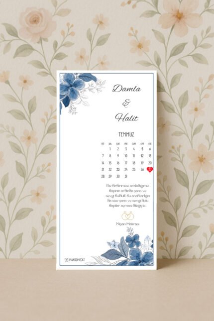 Mavi Çiçek Nişan Kartı